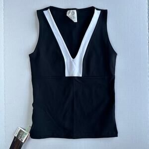 Lg NWT Y2K Brasilsul Black V-Neck Athletic Tank Top Contrast White Trim Yoga Gym